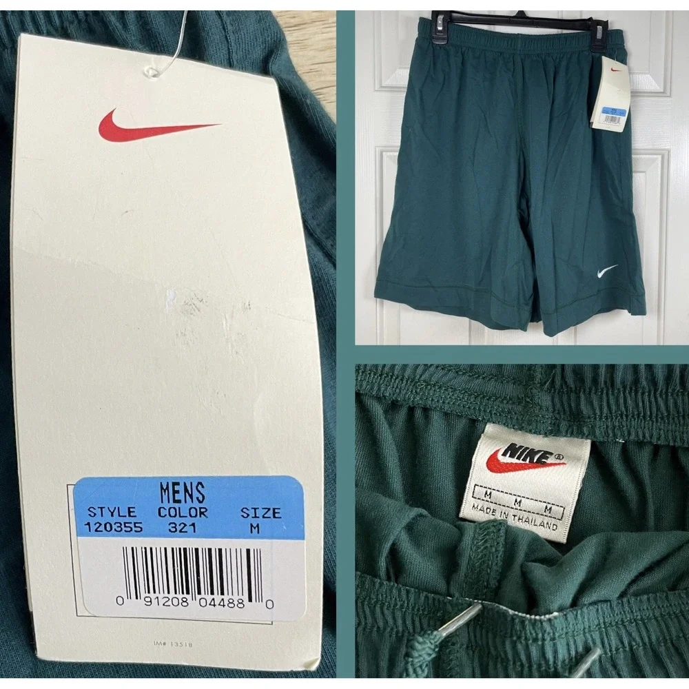 Nike Drawstring Shorts Mens Medium Green DriFit Cotton Retro 90s Athletic Gym